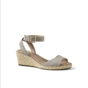 Lands End classic wedge sandal in champagne linen